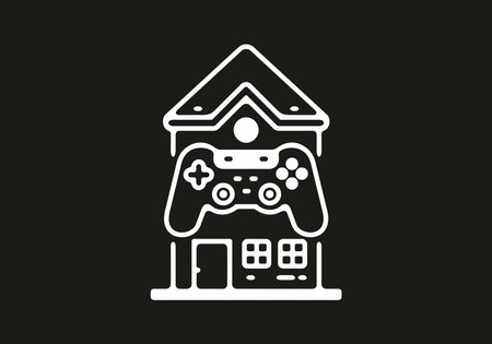 White and black gaming house line art illustration designのイラスト素材