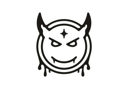 Black line art illustration of devil head designのイラスト素材