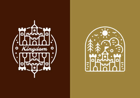 White brown color of two castle line art designのイラスト素材