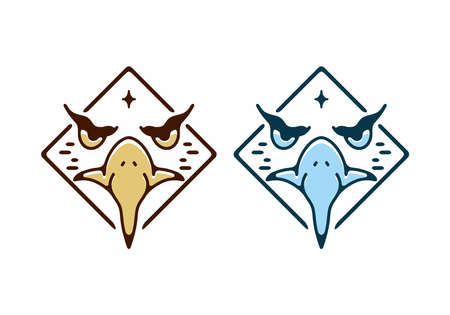 Brown and blue line art illustration of eagle face designのイラスト素材