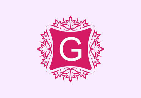 Pink vintage frame with G initial letter in the middle designのイラスト素材