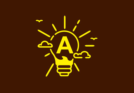 Yellow color of A initial letter in bulb shape with dark background designのイラスト素材