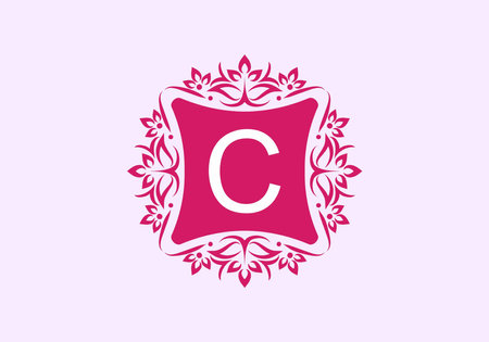 Pink vintage frame with C initial letter in the middle designのイラスト素材