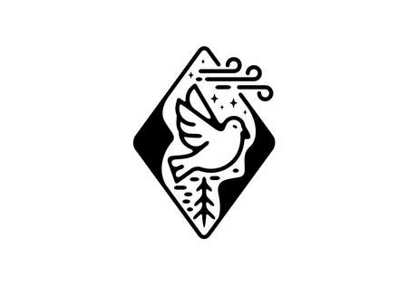 Black line art illustration of bird in diamond shape designのイラスト素材