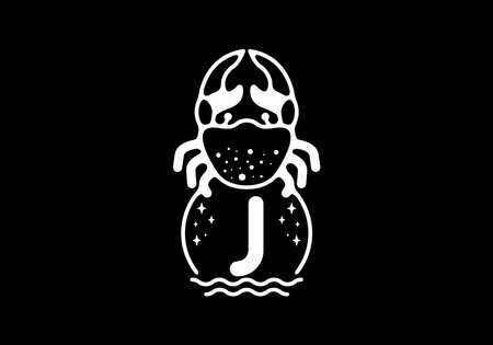 White black crab line art with J initial letter designのイラスト素材