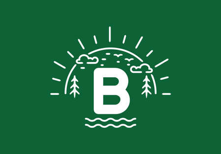 White green wild nature badge with B initial letter designのイラスト素材