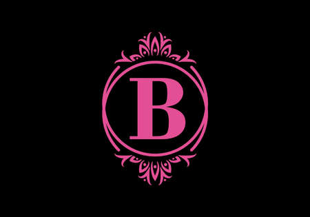 Pink black of B initial letter in classic frame designのイラスト素材