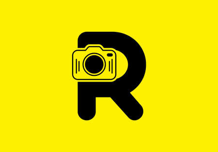 Black yellow of initial R letter with camera designのイラスト素材