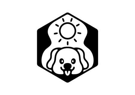Cute dog and sun line art badge designのイラスト素材