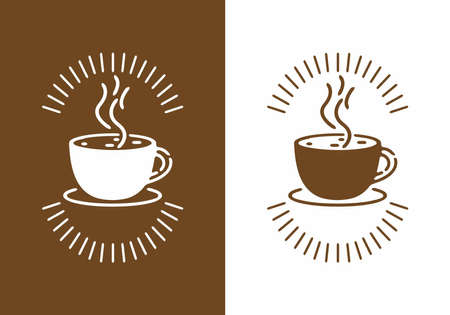 White brown line art coffee badge designのイラスト素材
