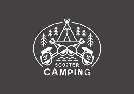 Scooter camping line art badge designのイラスト素材