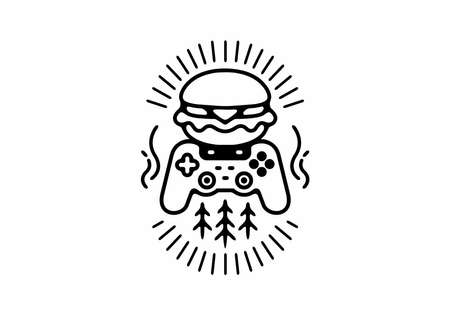 Gaming burger line art badge designのイラスト素材