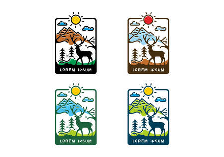 Colorful filled line art illustration of deer in the mountain designのイラスト素材
