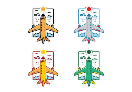 Colorful filled line art illustration of plane designのイラスト素材