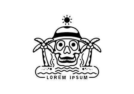 Black line art illustration of beach and skeleton designのイラスト素材