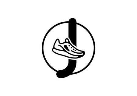 Black J initial letter with shoes in circle designのイラスト素材