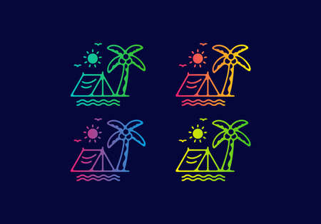 Colorful gradient color of Beach camping line art illustration designのイラスト素材