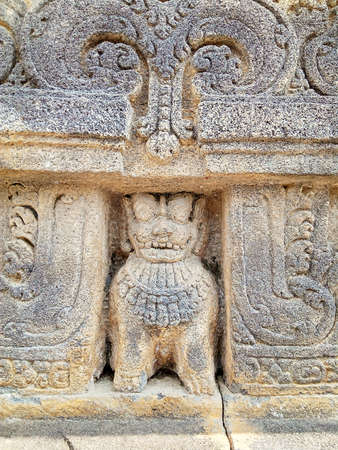 Yogyakarta Indonesia 31 May 2021, photo of The relief of stone carvings in the shape of a lion at the Prambanan temple which is also a tourist spot for local residents and foreignersのeditorial素材