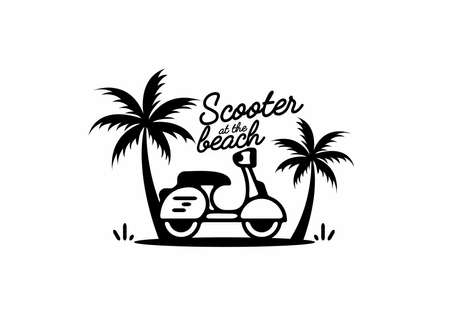 Black line art illustration of scooter at the beach designのイラスト素材