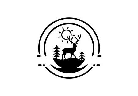 Black line art circle of deer illustration designのイラスト素材