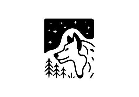 Wolf head at night line art design