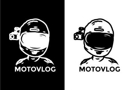 Black and white color of motovlog illustration drawing designのイラスト素材