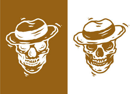 Brown and white color of skeleton head drawing designのイラスト素材