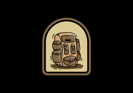 Brown color of backpack vintage badge designのイラスト素材