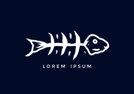 Fish skeleton line art drawing design