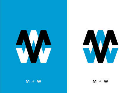 White blue and black color of MW initial letter designのイラスト素材