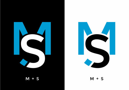 White black and white color of MS initial letter designのイラスト素材