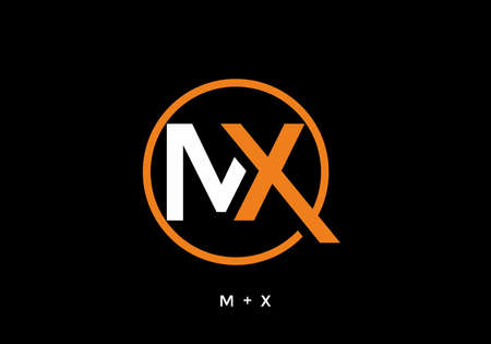 Orange white and black color of MX initial letter designのイラスト素材