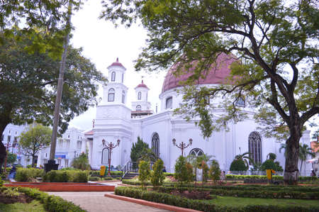 Semarang Indonesia 24 September 2021: An old church building that is still actively used by the congregation to worship in the kota lama semarangのeditorial素材