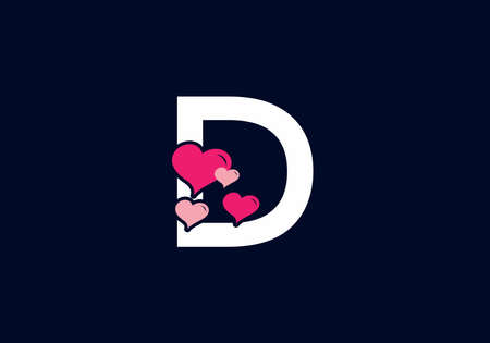 White pink color of D initial letter with love symbol design