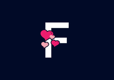 White pink color of F initial letter with love symbol designのイラスト素材