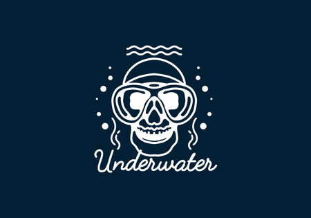 Skull underwater line art illustration designのイラスト素材