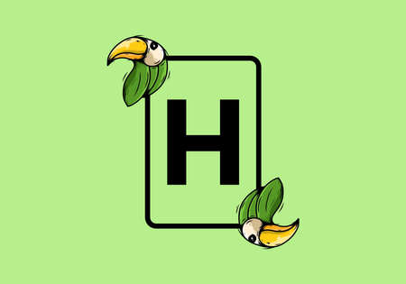 Green bird with H initial letter designのイラスト素材
