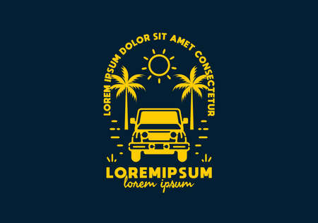 Off road car on the beach line art with lorem ipsum text designのイラスト素材