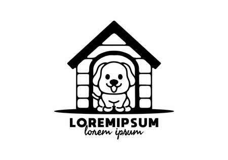 Dog in house line art illustration designのイラスト素材