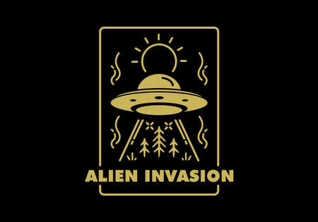 Alien invasion line art illustration designのイラスト素材