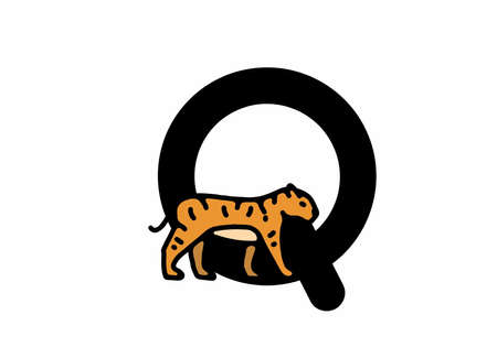 Line art illustration of tiger with Q initial letter designのイラスト素材