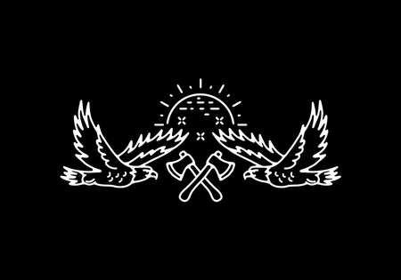 Line art illustration of flying eagle design