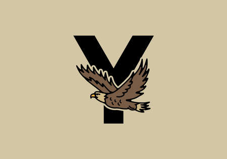 Line art illustration of flying eagle with Y initial letter designのイラスト素材