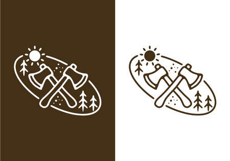 Line art illustration of camping ax designのイラスト素材