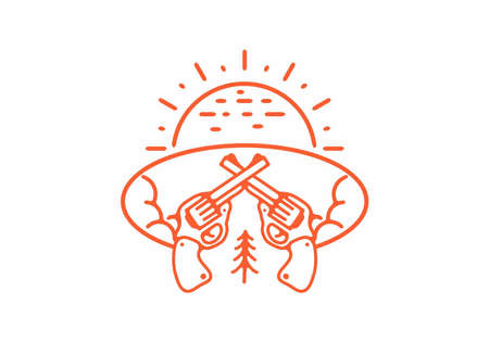 Two guns line art illustration designのイラスト素材