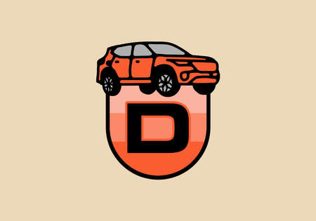 Line art illustration of car with D initial letter designのイラスト素材