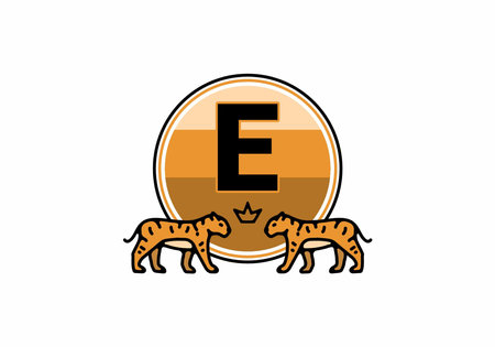 Two tiger line art with E initial letter designのイラスト素材