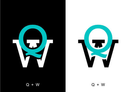 Black and white color of QW initial letter designのイラスト素材