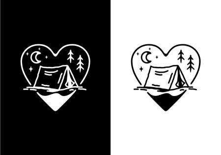 Black and white line art illustration of camping tent designのイラスト素材