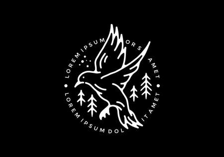Black and white color of flying bird line art designのイラスト素材